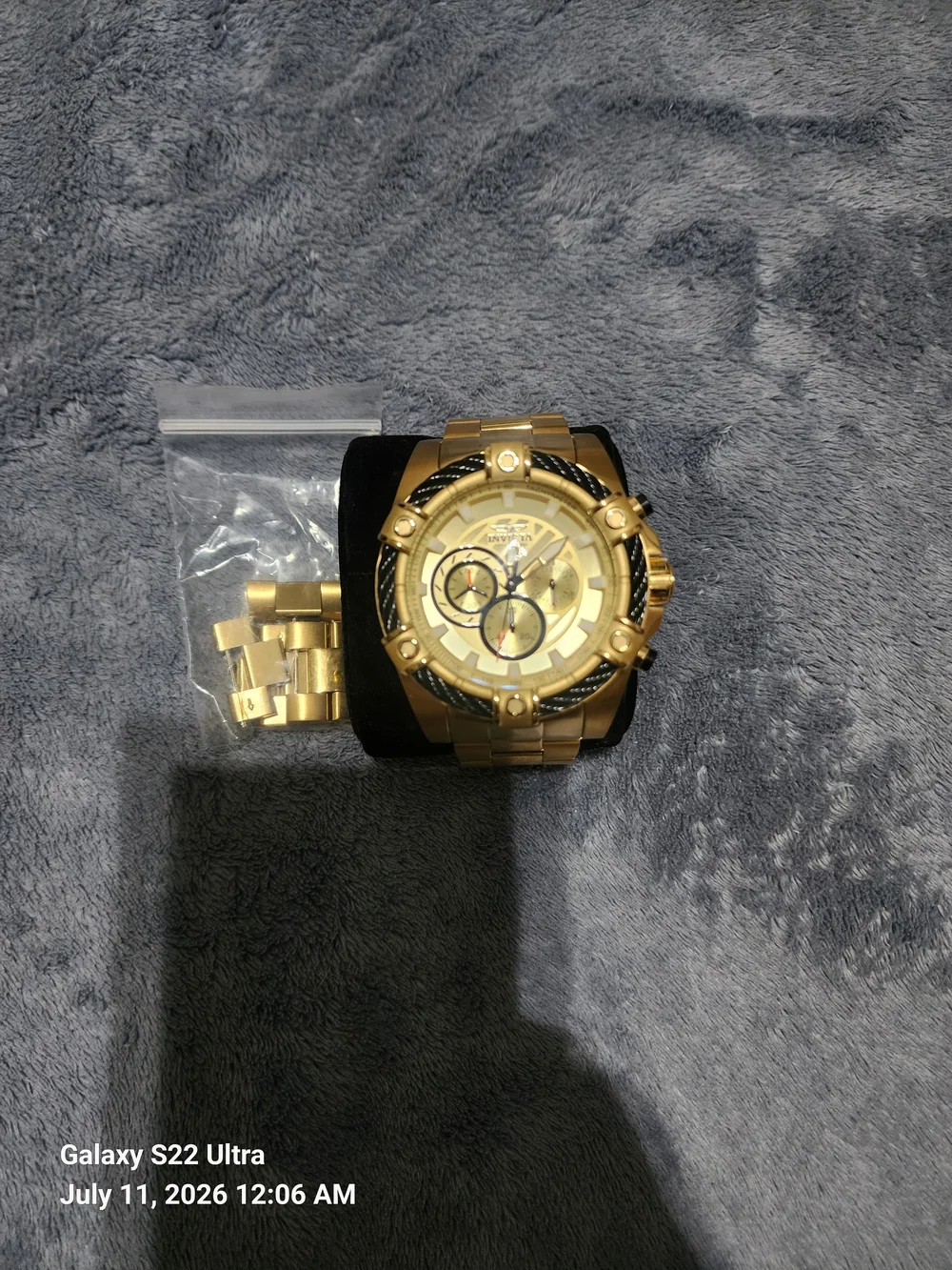 Invicta Bolt Gold and Black Cable-Accent Chronograph Watch 52mm